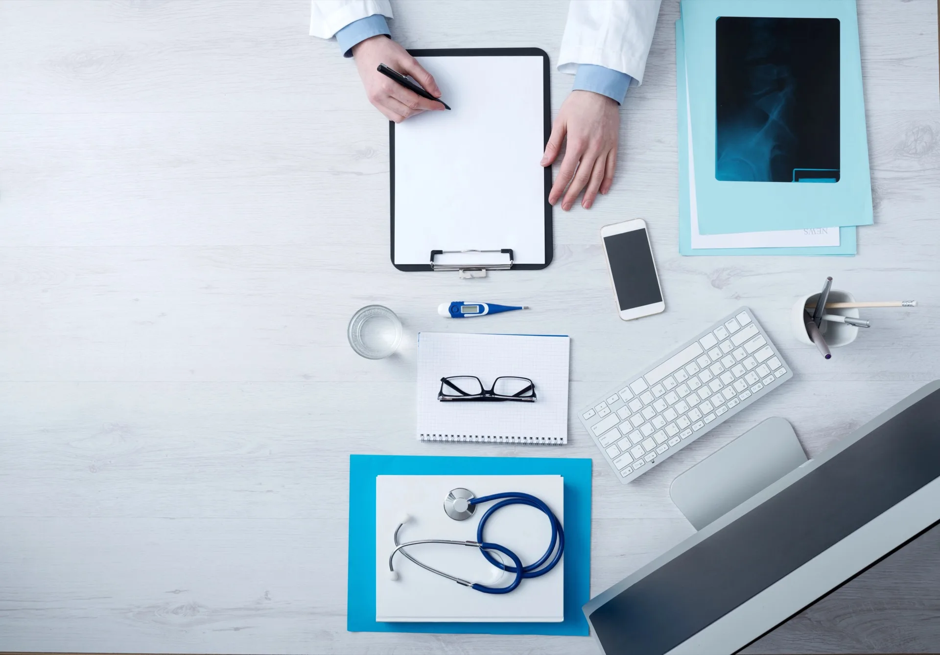 Medical professional reviewing clinical documents